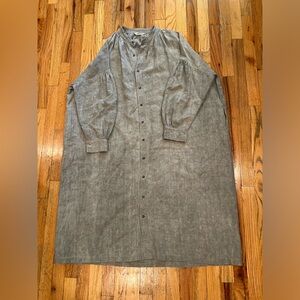 Ichi Antiquités Linen Shirt Dress in Woven Sumi Light gray